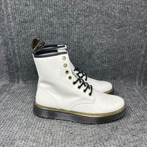 Dr. Martens Zavala Smooth Leather White Combat Boots 8-Eye Women’s Size 7 - Picture 1 of 8